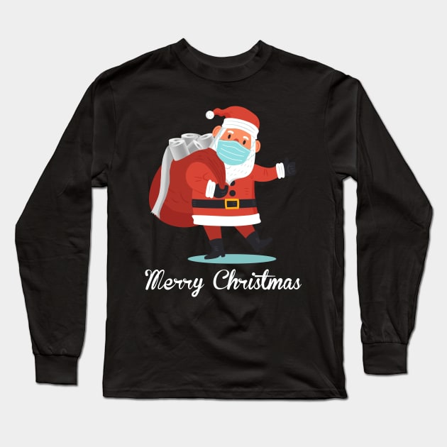 Santa With Face Mask And Toilet Paper Gift Funny Christmas 2020 Long Sleeve T-Shirt by mittievance